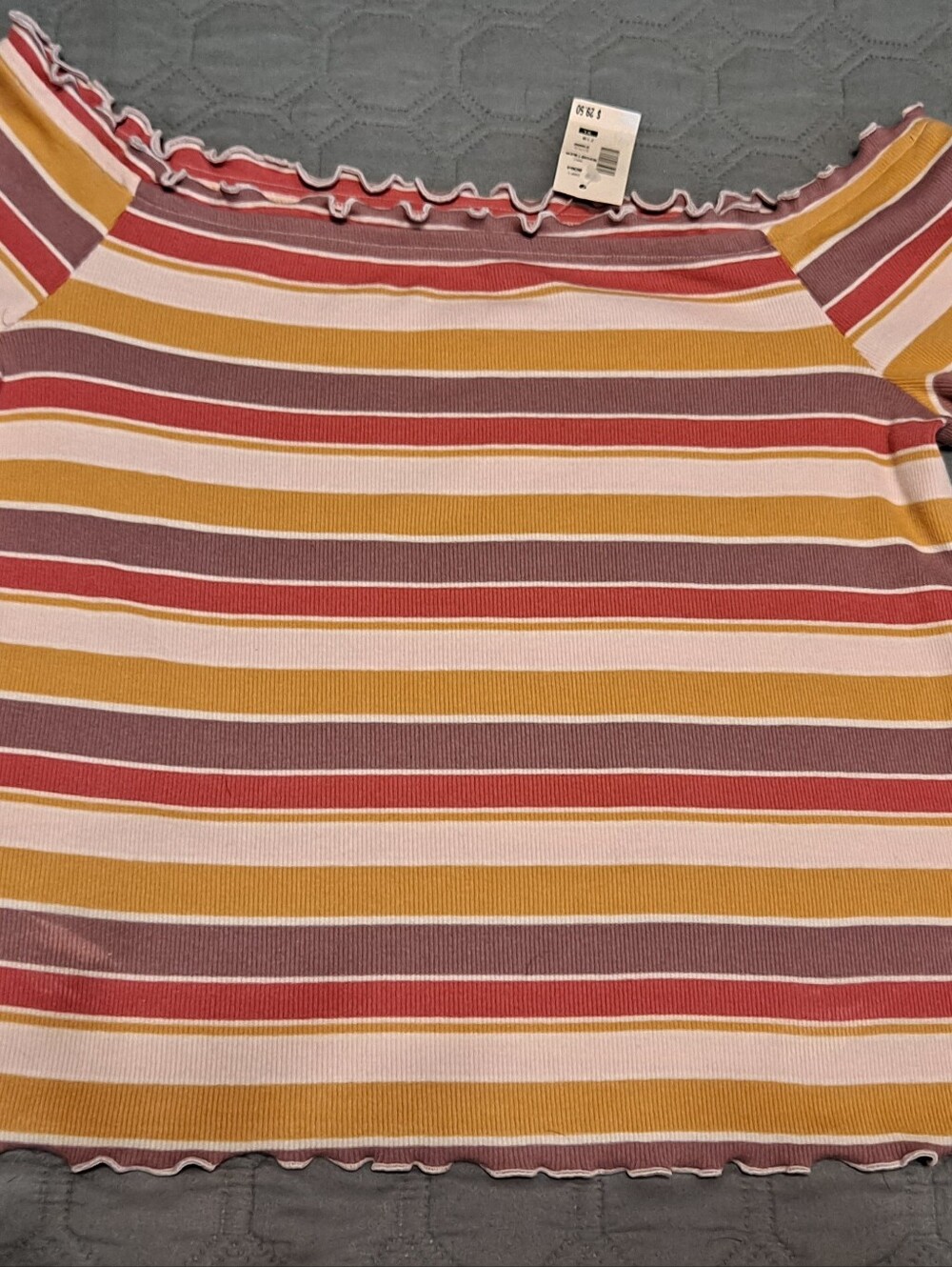 Aeropostale Striped Ruffle Edge Crop Top - Pink, Mustard, Rust Size XL